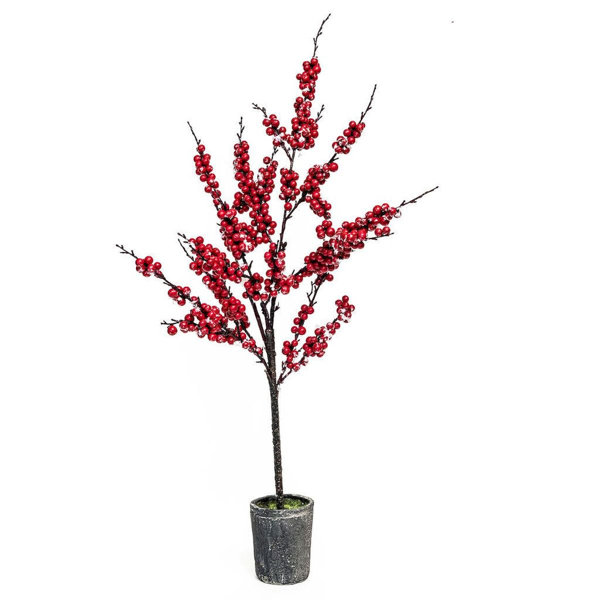 The Holiday Aisle® 35'' Faux Snow Berry Branch in Planter Wayfair